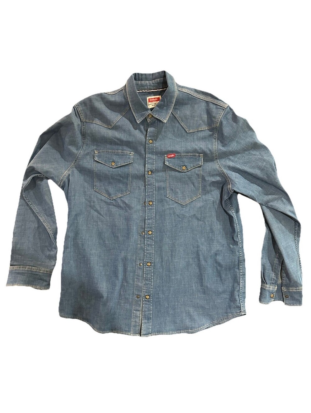 Wrangler Chambray Denim Pearl Snap Western Shirt Cowboy Rodeo Mens XL